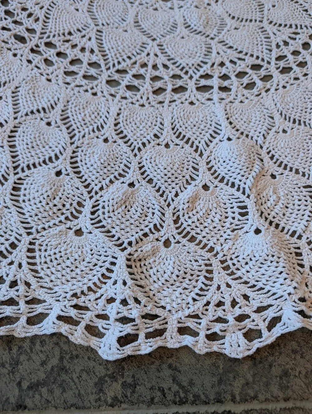 White Cotton Crochet Tablecloth Round Vintage Boho Cottage Country Handmade